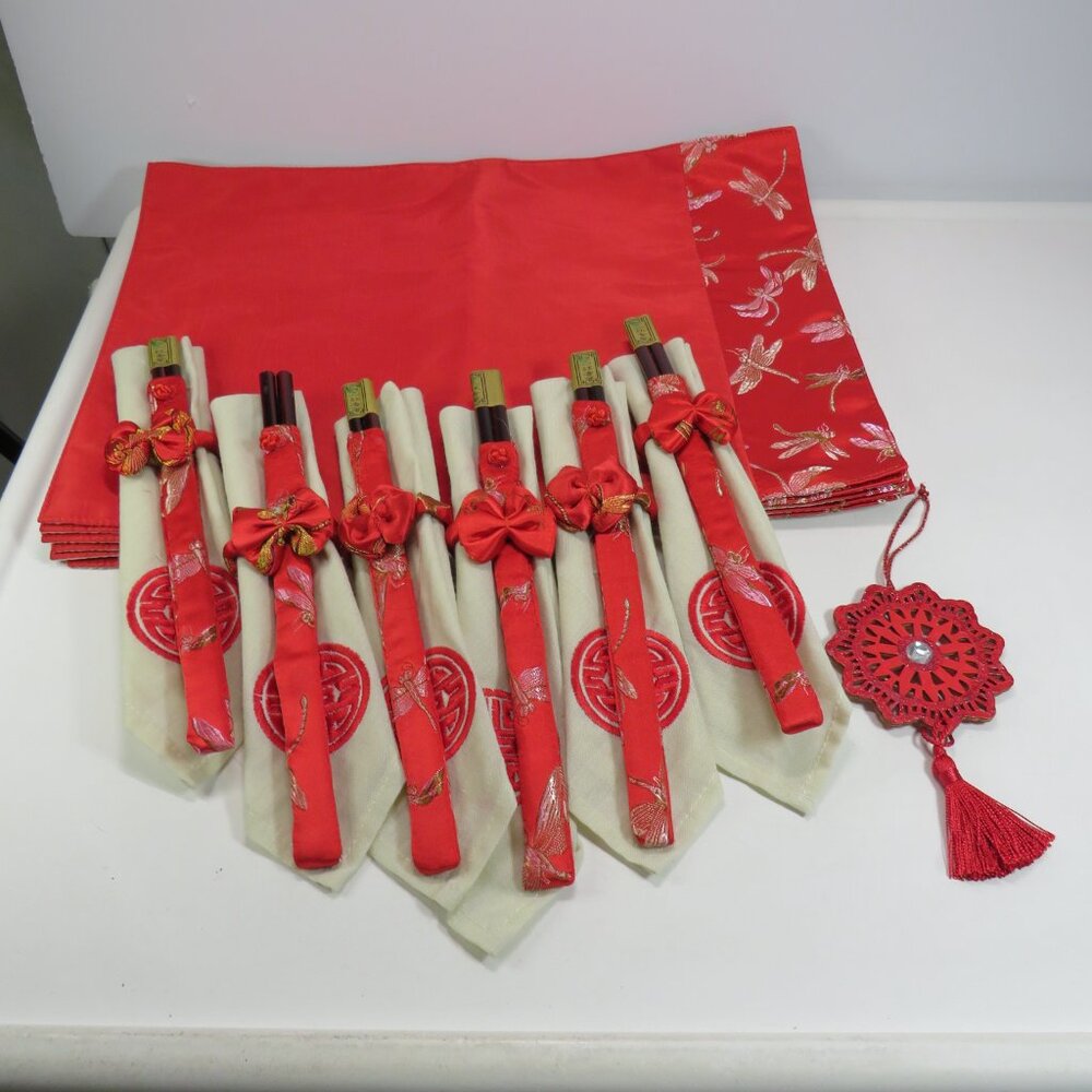 Asian Red Dragonfly (6) Table Setting Set New Year, Wedding, Celebration